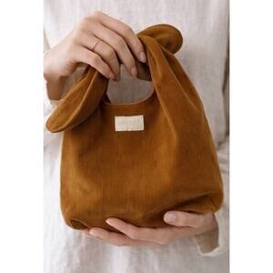 Merit Corduroy Tie Pouch Makeup Bag Brown Cosmetic Organizer New